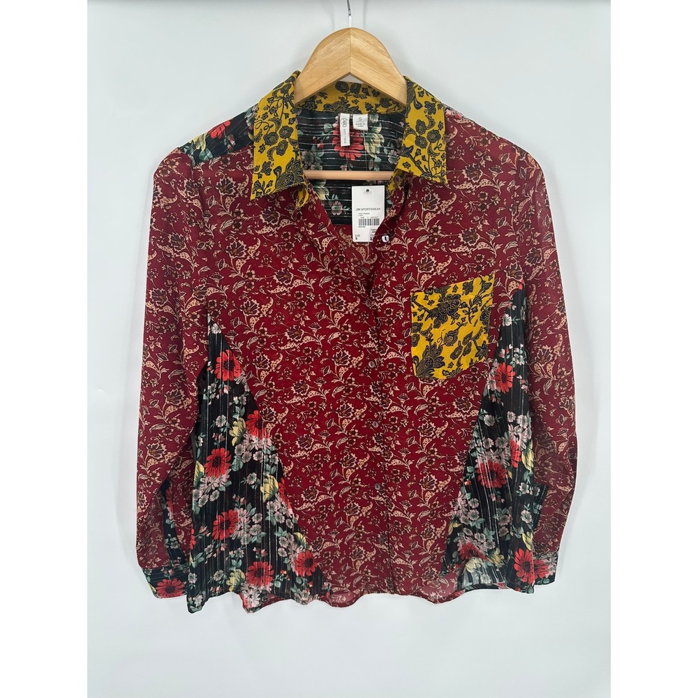 Cato Mixed Print Button Top Shirt Womens S Boho Eclectic Artsy Floral Paisley